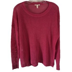 NWOT Eileen Fisher Organic Linen Pink Open Knit Split Sides Scoop Neck Small
